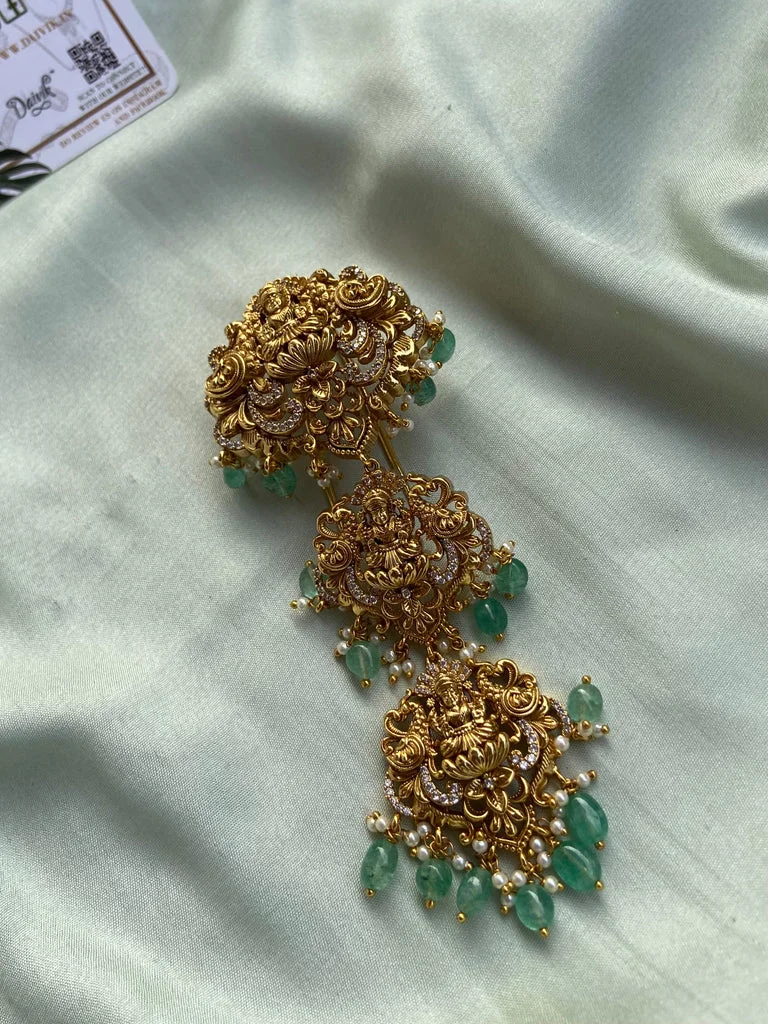 Lakshmi Short Jada Billai with Green Beads